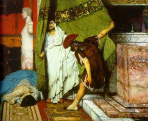 Gratus proclaims Claudius emperor. Detail from A Roman Emperor 41AD, by Lawrence Alma-Tadema.